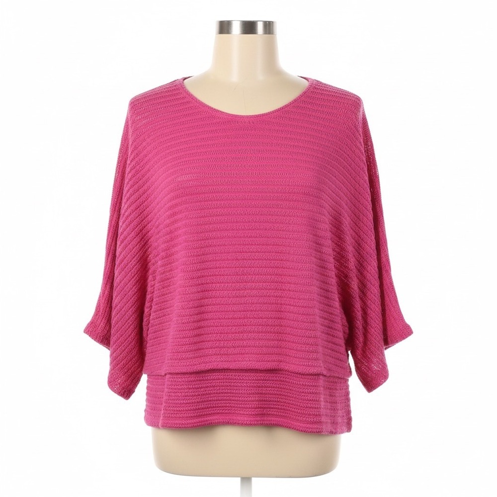 Dressbarn Hot Pink Textured Dolman Sleeve Top XL Wide Neck Oversized Chic Blouse